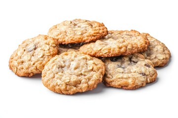 Delicious Homemade Oatmeal Cookies Perfectly Arranged on a Crisp White Background for Culinary Inspiration and Bakery Promotion.