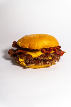 Delicious Smash Burger on White Background &ndash; Double Bacon