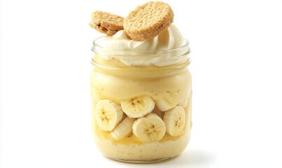 Delicious Layered Banana Pudding in a Jar with Crunchy Cookies on Top - A Perfect Dessert for Any Occasion!