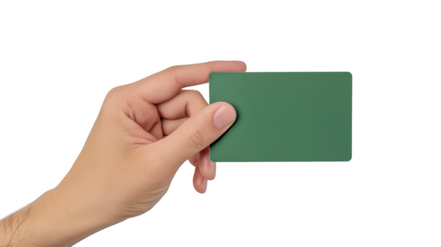 Hand holding green card with transparent background - Powered by Adobe