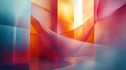 A sleek, geometric backdrop, where shapes of varying sizes and colors shimmer and intertwine in a dynamic composition, forming a captivating visual narrative.