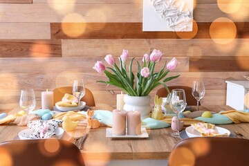 Interior of dining room with Easter table setting