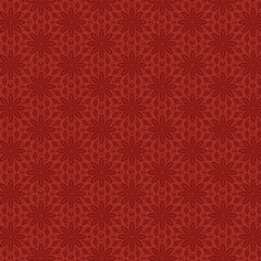 Deep red ornate floral seamless pattern with elegant mandala-style motifs, luxurious decorative background ideal for textiles, wallpaper, and packaging.