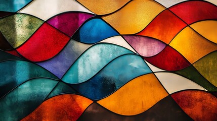Fototapeta premium Vibrant Glass Wave Design in Geometric Abstract Patterns 