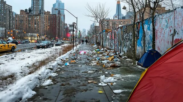 Urban Hardship: A Homeless Camp in Winter