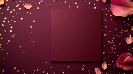 Luxurious Valentine's Day Greeting Card Template with Deep Burgundy Background and Gold Confetti Accents 