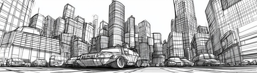 Fototapeta premium Urban Sketch, Cityscape, Street View, Illustration