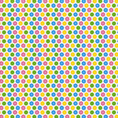 Bright multicolor floral seamless pattern with small bold flowers, playful kids background perfect for fabric, party décor, wrapping, and summer designs.