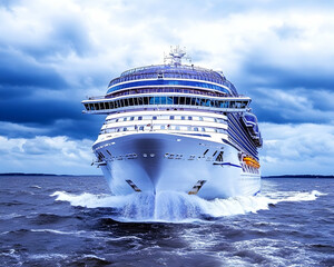 Naklejka premium Majestic cruise ship sailing on a stormy sea