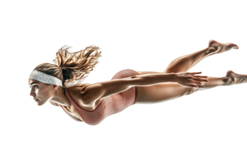 Dynamic Woman in Motion Performing Underwater Swim Pose with Grace