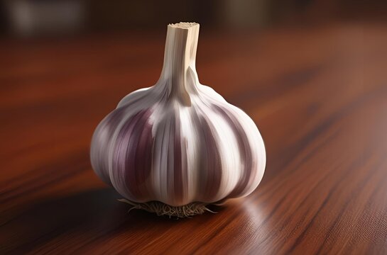 A close-up of a garlic on wooden table