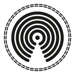 Wireless signal icon. Radio wave center. Circular transmission shape. Black broadcast symbol.