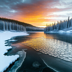 Obraz premium Frozen Lake at Sunset