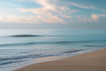 Fototapeta premium Abstract Seascape Beach Background with Blurred Calm Sea and Sky