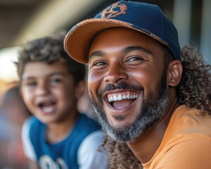 Fototapeta premium Parents cheering for their children during a little league baseball game, Parenting, Active and supportive