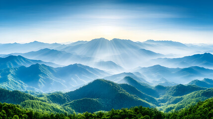 Obraz premium Majestic mountain range bathed in morning sunlight