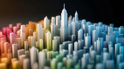 Obraz premium Stunning Aerial Perspective of Colorful Rainbow Cityscape with Skyscrapers and Depth