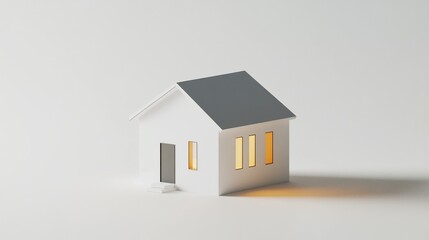 Minimalist House Illustration with Glowing Windows on a Clean Background