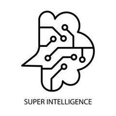 Super Intelligence – Brain with Circuits Representing Advanced AI Capabilities with Editable Stroke