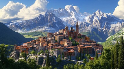 Obraz premium Scenic View of San Vito di Cadore with Majestic Mount Antelao in Belluno