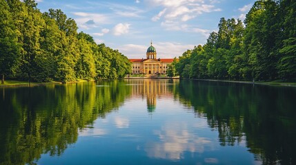 Stunning Scenic View of Charlottenburg Palace Surrounded by Lush Greenery