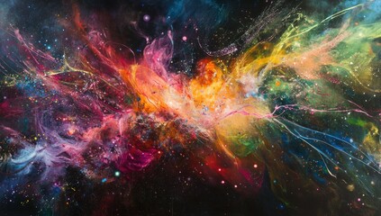 Fototapeta premium Vibrant colorful nebula, cosmic explosion, abstract art.