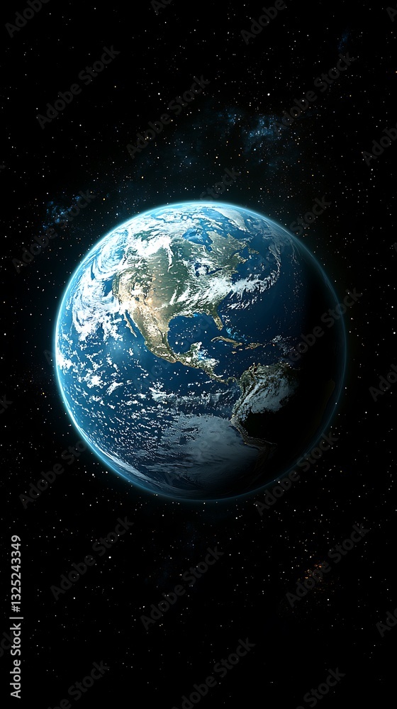 Wall mural the earth and space are displayed from a distant view