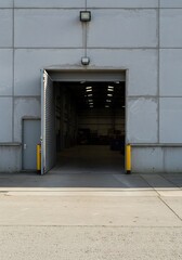 Open warehouse door bright sunlight reveals interior. AI Generated