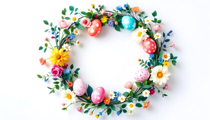 Floral Easter Wreath with Colorful Eggs: Spring Holiday Design - high Quality Premium collection