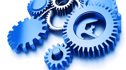 Blue gears concept mechanical engineering on white