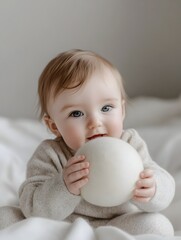 Baby playing with handmade organic wool felt sensory ball