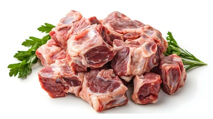 Pile of fresh raw ox tail portion on white