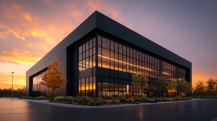 Modern warehouse building structure featuring advanced technology and design elements for efficient operations and logistics