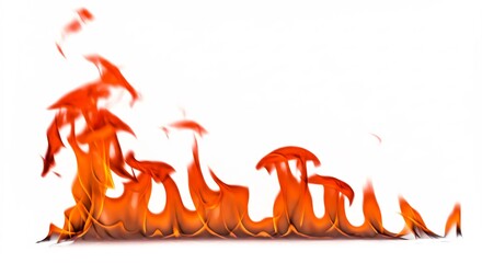 Fiery orange flames dance wildly against a bright white background creating intense heat energy. AI Generated