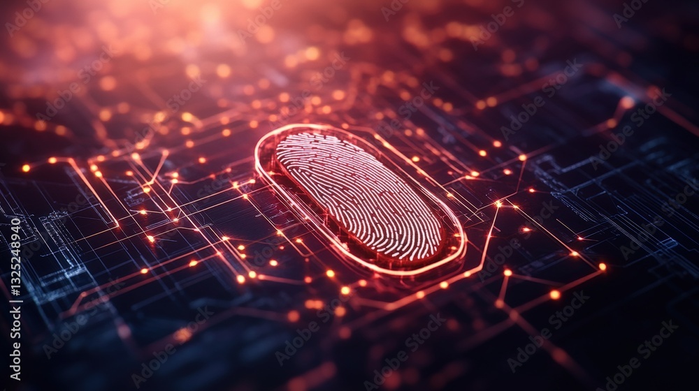 Poster intricate fingerprint pattern overlaying a high-tech circuit board representing modern cybersecurity