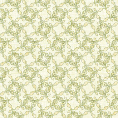 Cream botanical seamless pattern with elegant green vine outlines, vintage natural background ideal for textiles, wallpaper, and rustic décor designs.