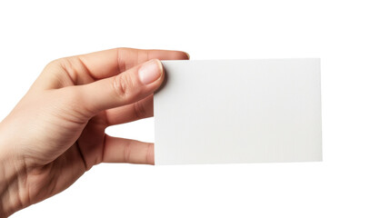Fototapeta premium Woman hand holding blank business card with transparent background