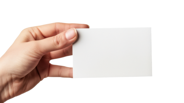 Woman hand holding blank business card with transparent background - Powered by Adobe