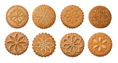 Set of top view, single Aachener Printen, traditional German gingerbread, isolated on white transparent background, high detail cutout, crisp edges, authentic texture, perfect for commercial use