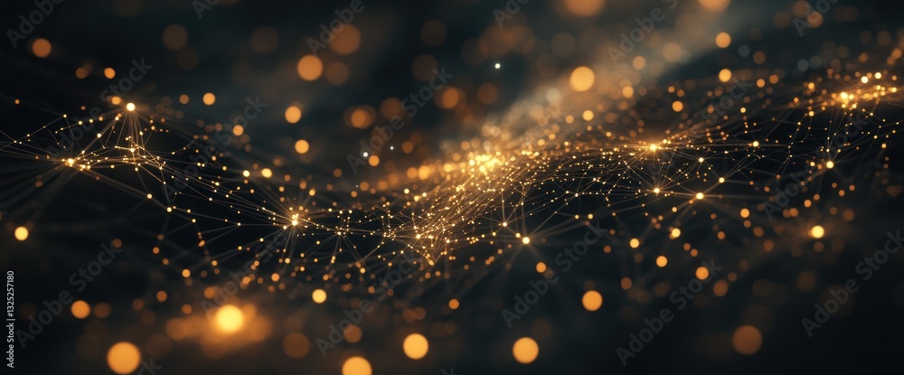 Wall mural illuminating network interconnectedness golden light data transmission abstract background visualiza
