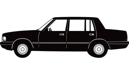 Black Silhouette Depicting a Classic Four Door Sedan Automobile