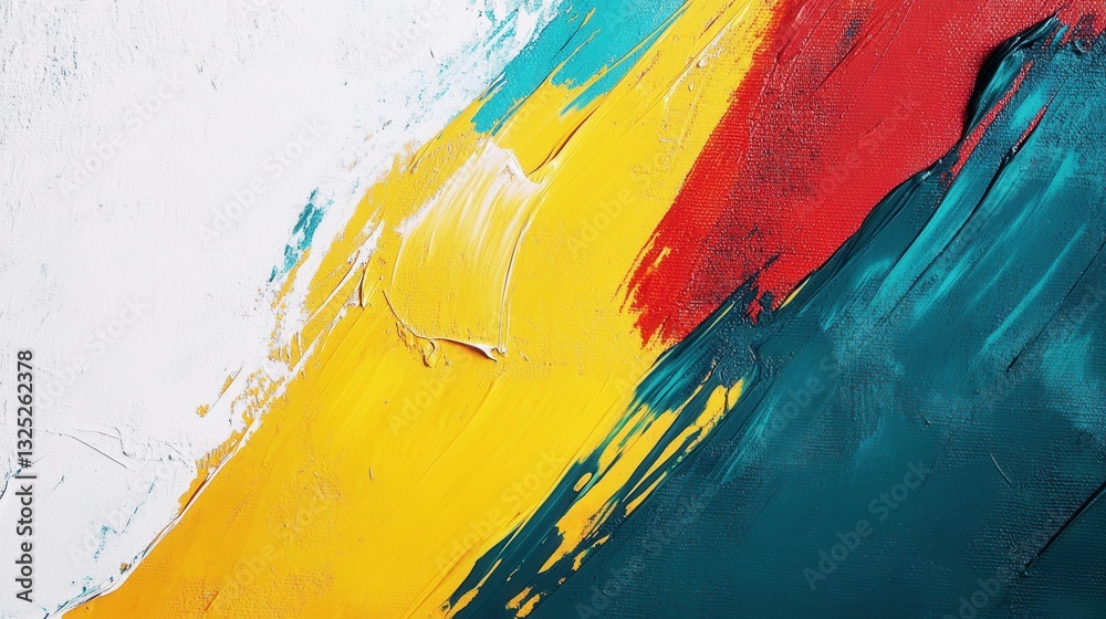 Poster bold abstract background with dynamic paint strokes in teal, yellow, and red, inviting creativity an
