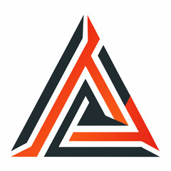 This image is a modern, stylized logo featuring a triangle. The triangle is formed by geometric shapes and lines in shades of dark gray and vibrant orange. The design has a sleek, almost metallic appe