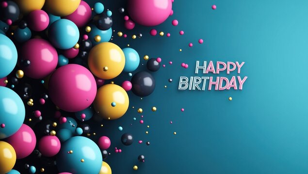 celebratory spheres cascade birthday wishes a joyful burst of color on a bright blue canvas