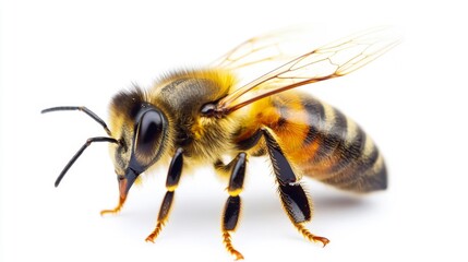Close Up of a Honeybee on White Background
