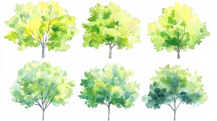 Fototapeta premium A hand painted watercolor collection of tree foliage