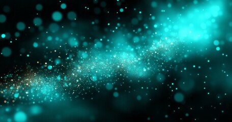 Vibrant Abstract Background with Shiny Particles and Glowing Bokeh Effects in Blue and Teal Colors for Creative Design Projects