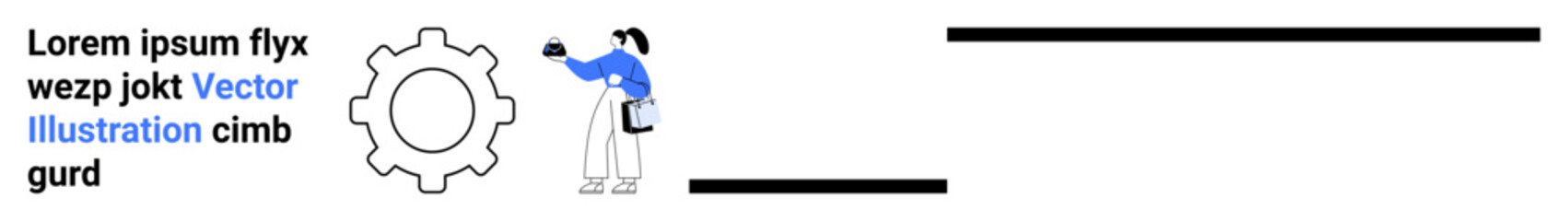 Individual interacting with a large gear as a symbol of innovation, teamwork, and problem-solving. Ideal for teamwork, collaboration, strategy, productivity, mechanics, business flat landing page