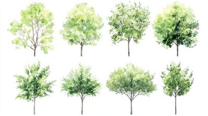 Obraz premium A set of watercolor tree