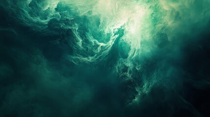 Fototapeta premium Emerald Green Cosmic Nebula Swirling Gaseous Clouds Abstract Space Background